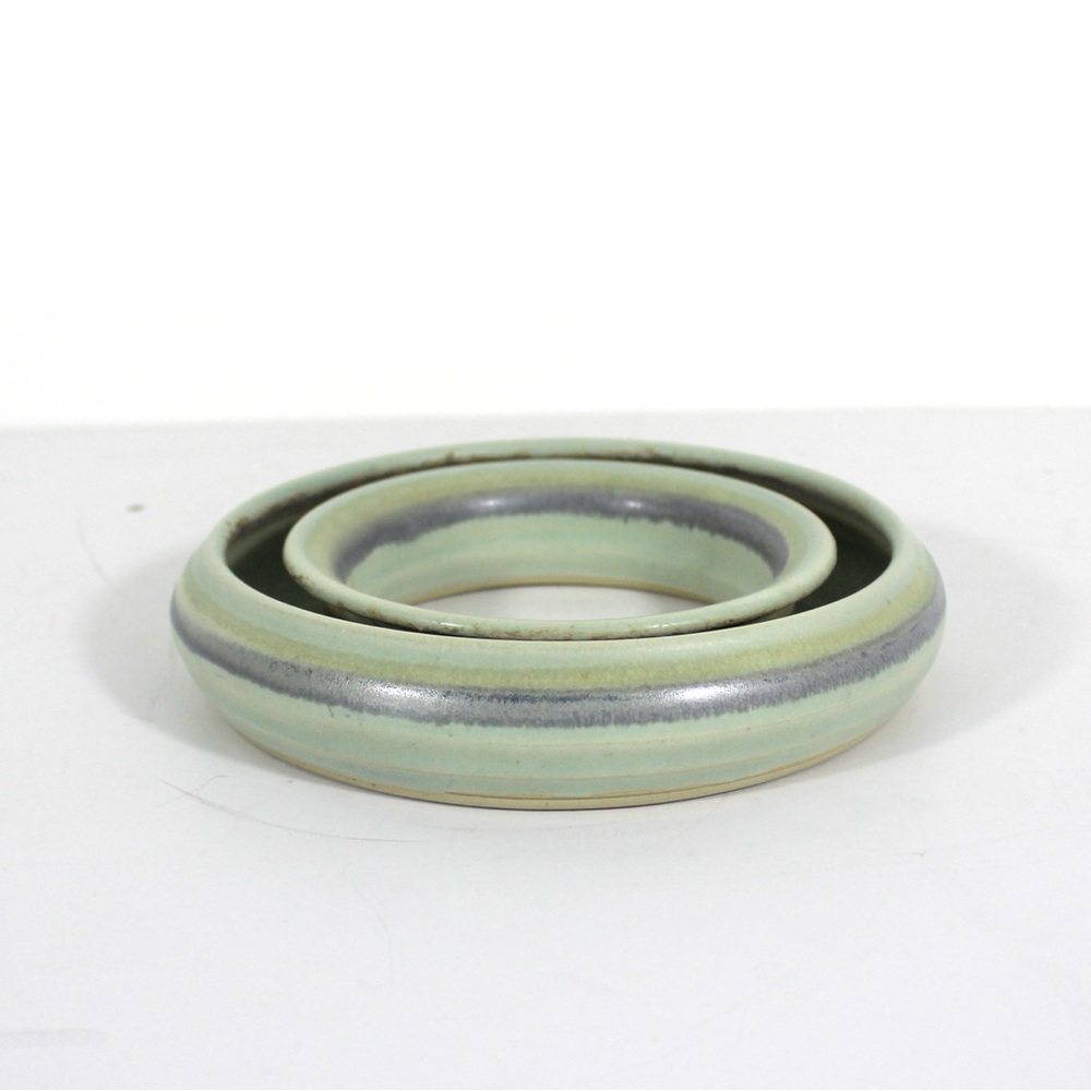 Ceramic Pansy Ring, Vintage Pale Green/Blue Pottery Ikebana Flower Frog Vase
